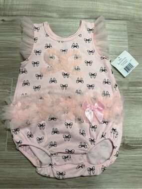 Little Beginnings Pink Tulle Bow Baby Romper Baby Size 18 Months